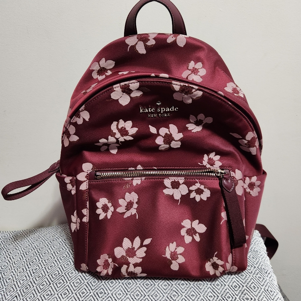 Kate Spade Red and White Floral Backpack/Weekender - Picture 5 of 9